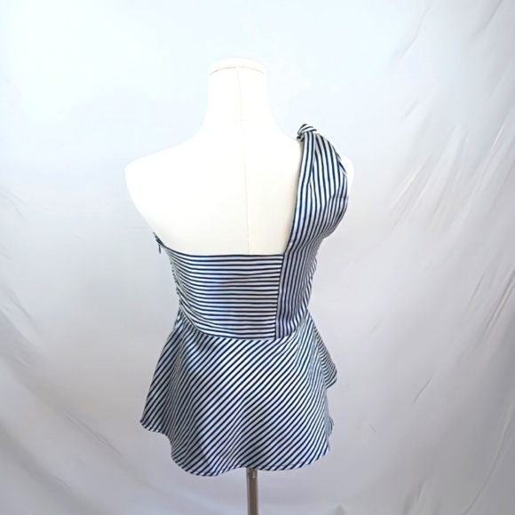 NWT Banana Republic Navy Striped One-Shoulder Peplum Top White Flare Size 0 - Picture 3 of 7